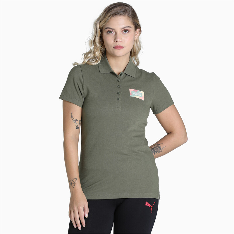 Women's PUMA Wavy Box Graphic Regular Fit Polo, Gray/green