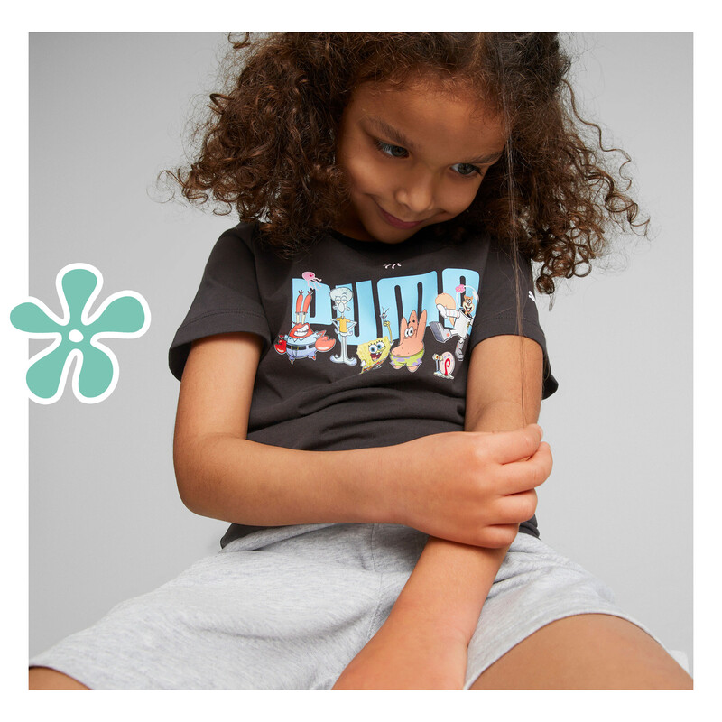 PUMA X SPONGEBOB Logo Kids' Regular Fit Cotton T-Shirt in Black size 3-4Y