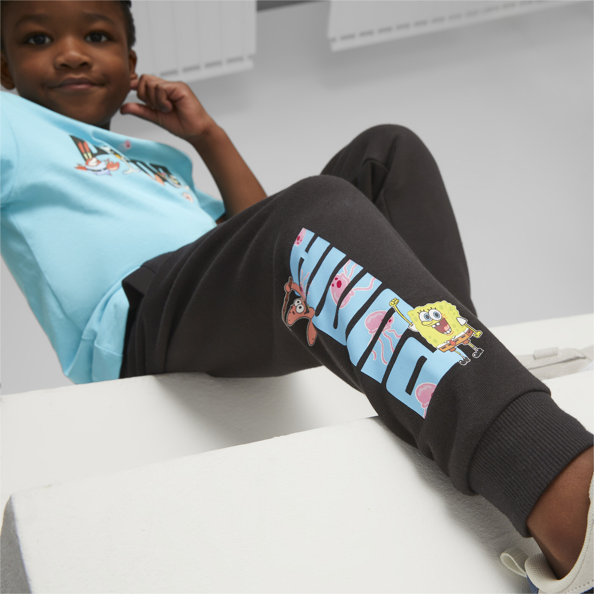 Puma X SPONGEBOB Sweatpants Kids, Black, Size 7-8Y, Clothing