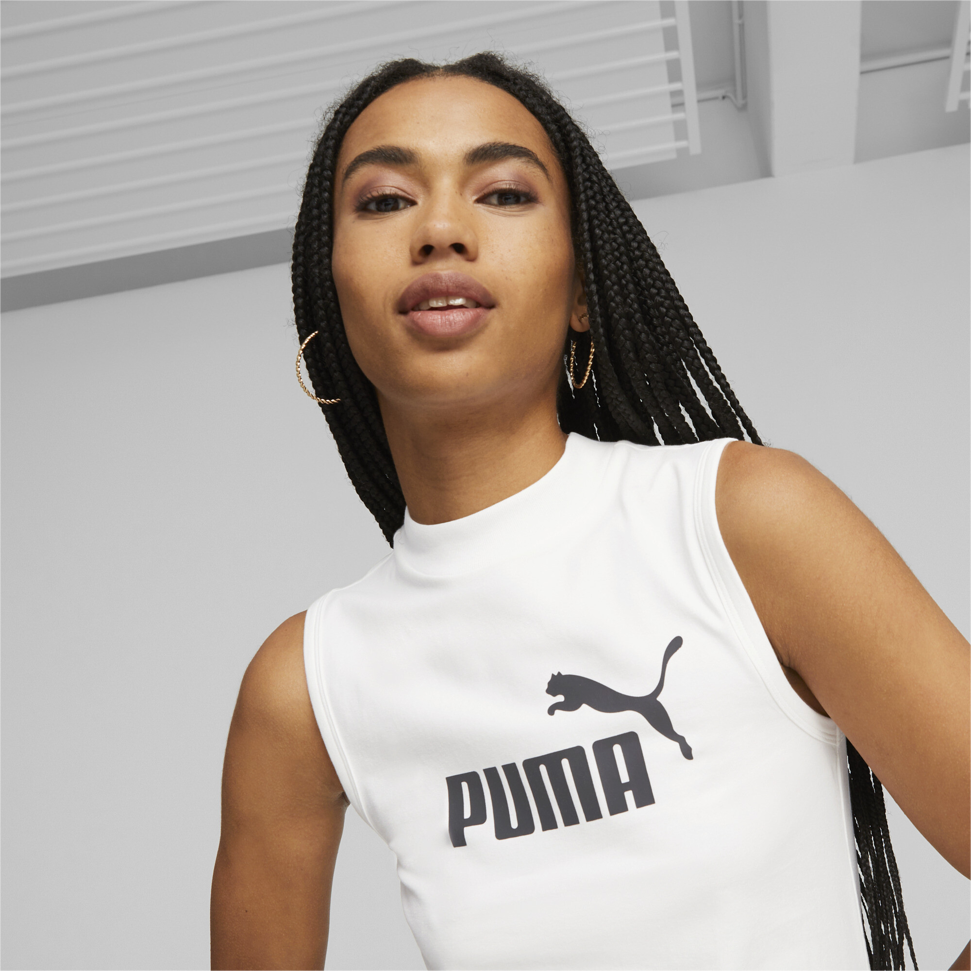 Women's Puma Essentials Slim Logo Tank Top, White, Size S, Clothing