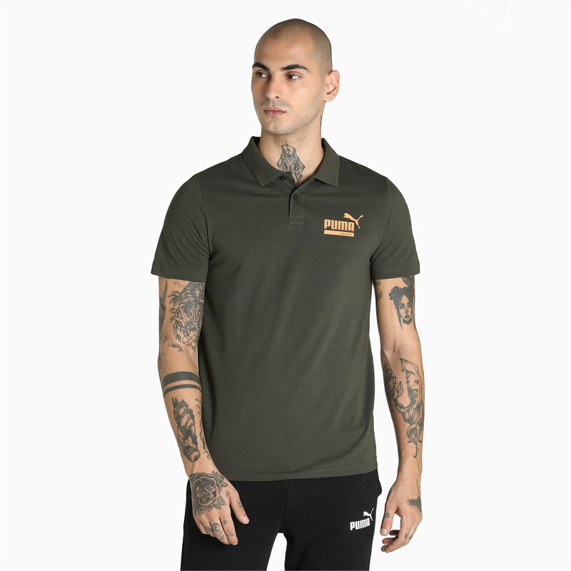 

Men's PUMA Graphic Pique Slim Fit Polo, Black/brown
