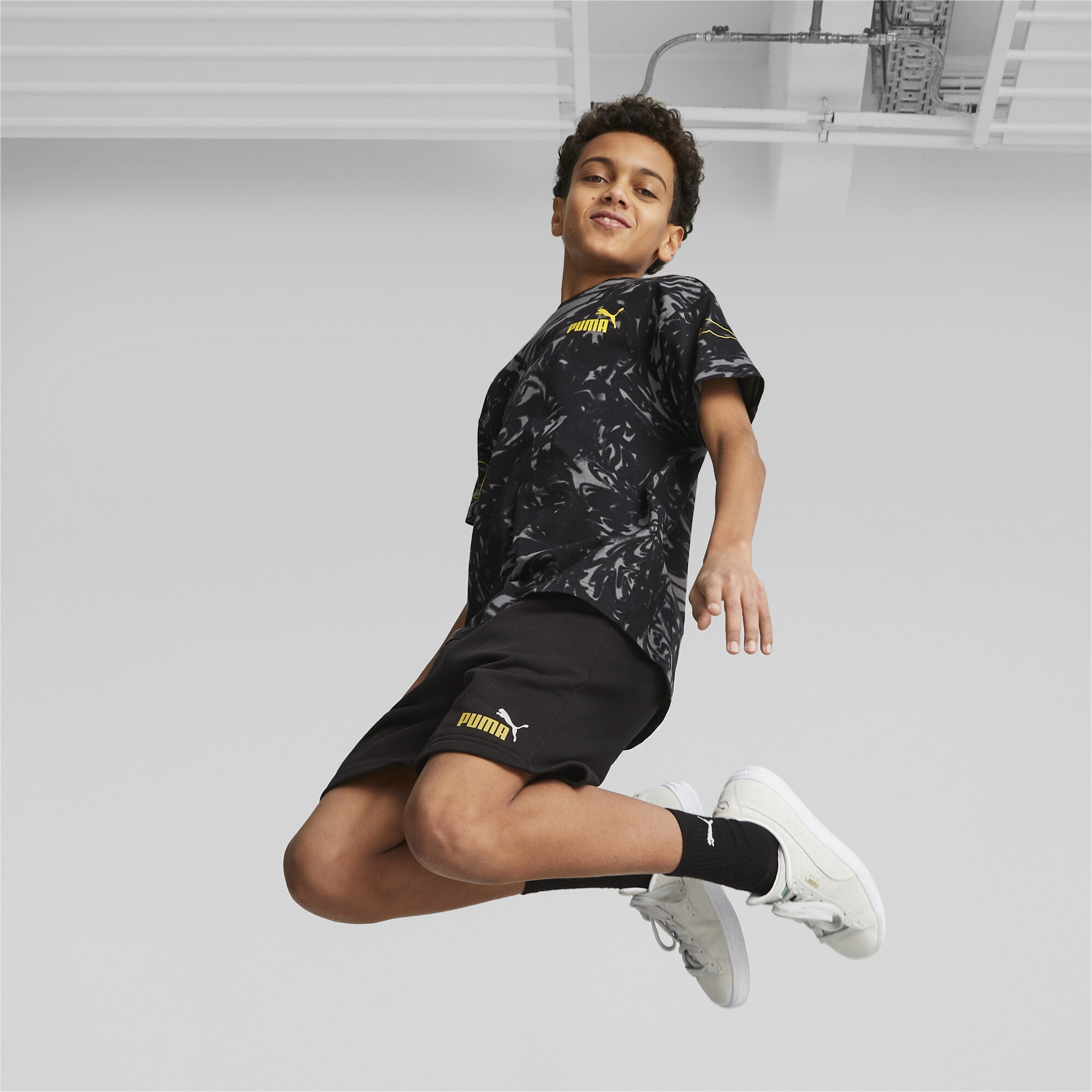PUMA POWER SUMMER Printed T-Shirt In Black, Size 9-10 Youth