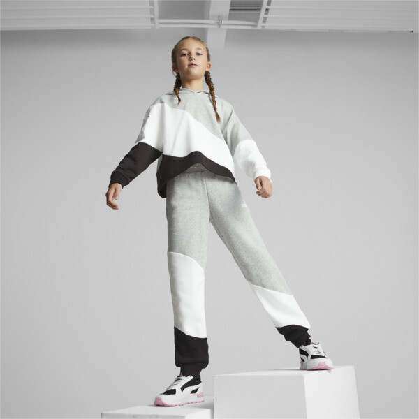 Puma Power Cat Big Kids' Pants In Light Gray Heather