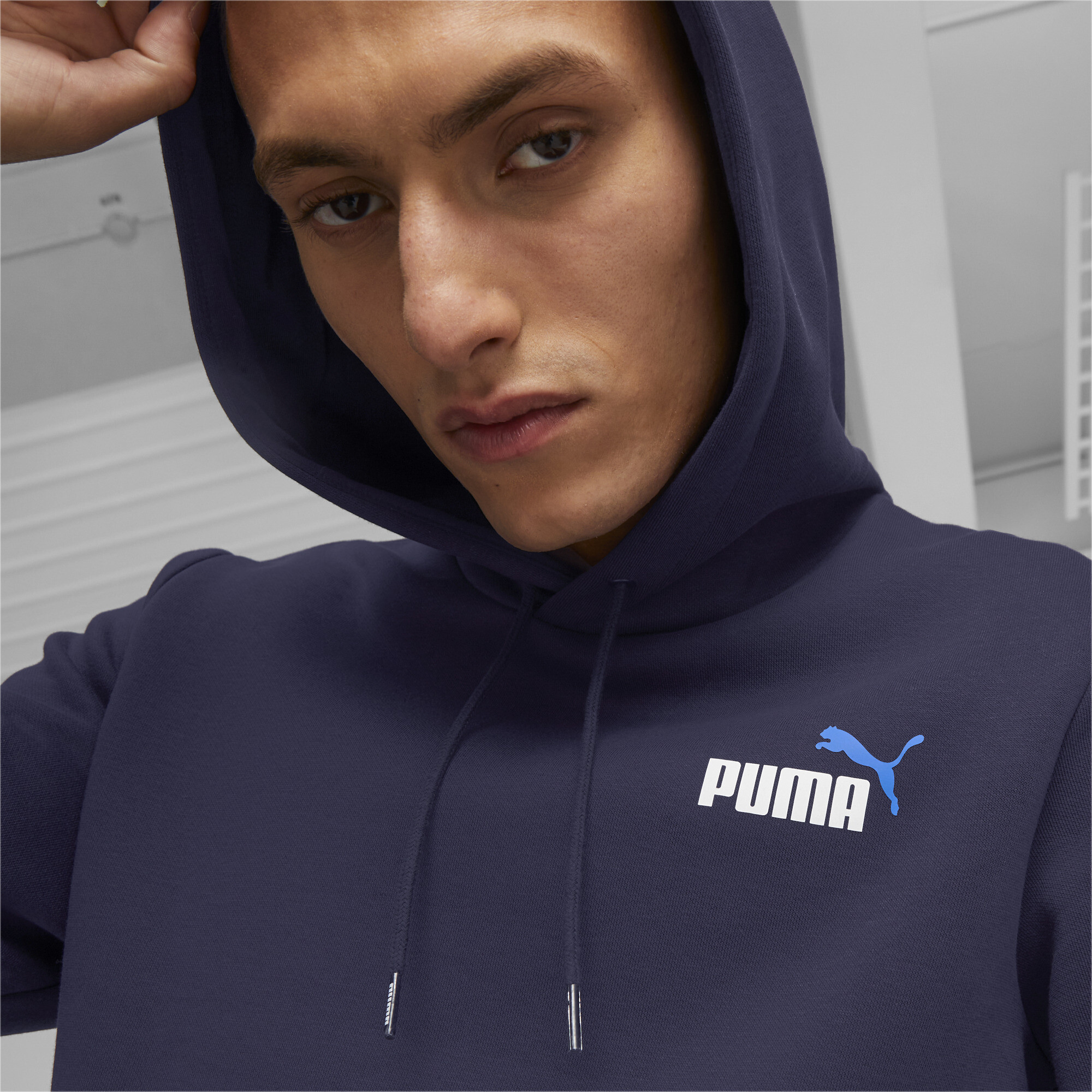 Men's Puma Essentials+ Two-Colour Small Logo Hoodie, Blue, Size 3XL, Clothing