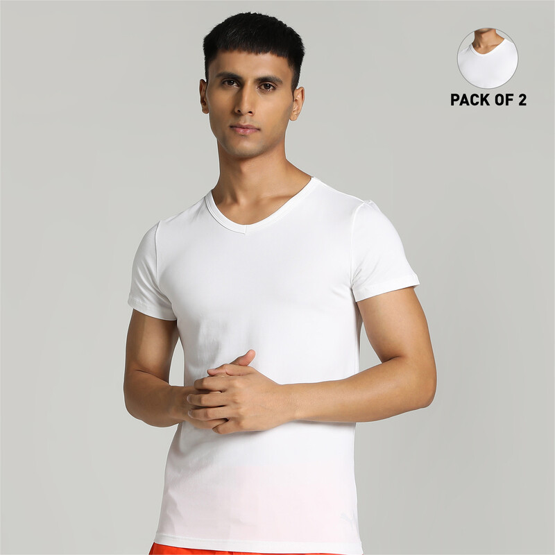 Men's PUMA V-Neck Vests Pack Of 2 With EVERFRESH Technology in White size S