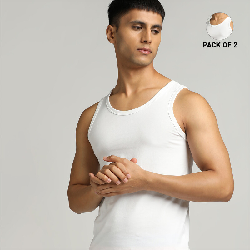 Men's PUMA Sleeveless Vests Pack Of 2 With EVERFRESH Technology in White size L