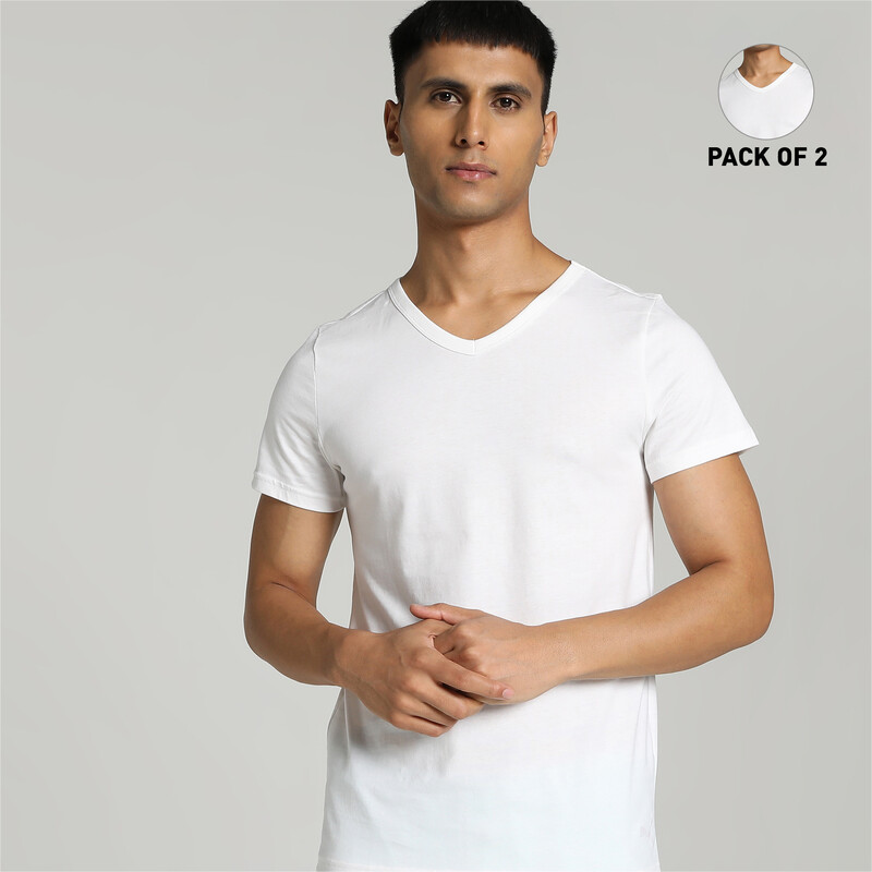 Men's PUMA Basic V-Neck T-Shirts Pack Of 2 With EVERFRESH Technology in ...