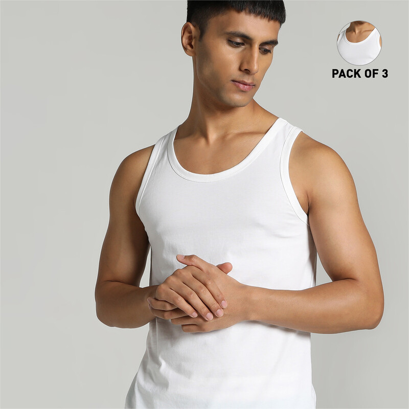 Men's PUMA Basic Crew-Neck Vest With EVERFRESH Technology Pack Of 3 in White size XL