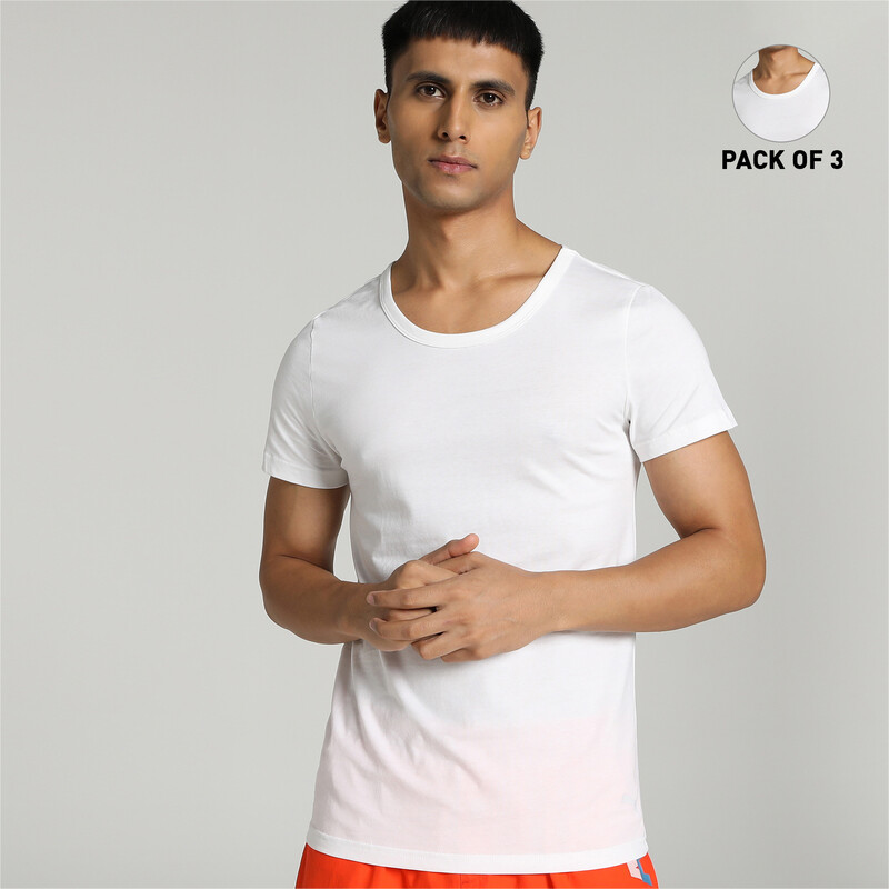 Men s PUMA Basic Crew Neck Vests Pack Of 3 With EVERFRESH Technology in White size XL