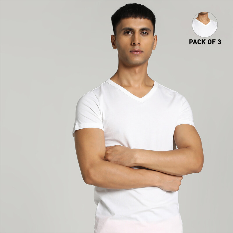 Men's PUMA Basic V-Neck Vests Pack Of 3 With EVERFRESH Technology in White size M