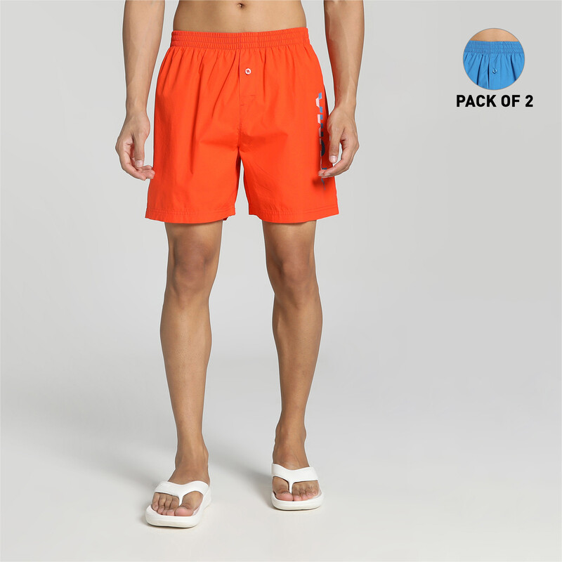 Men's PUMA Woven Boxers Pack Of 2 in Black/Blue size L