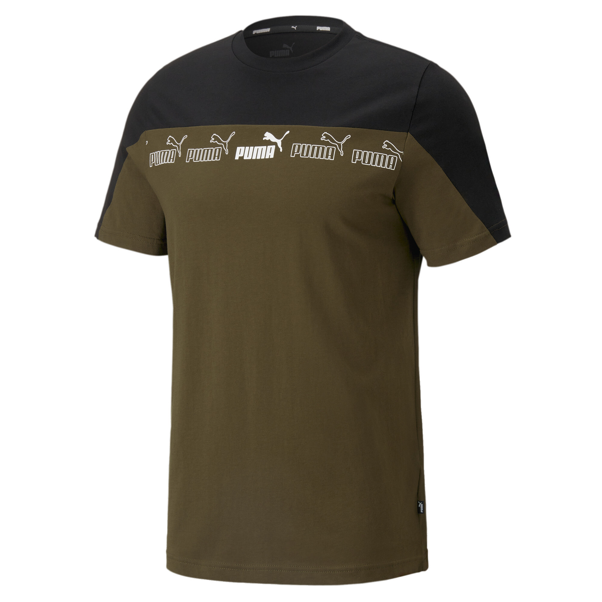 Puma Around the Block T-Shirt Herren | Mit Print | Deep Olive/Black | Größe: L