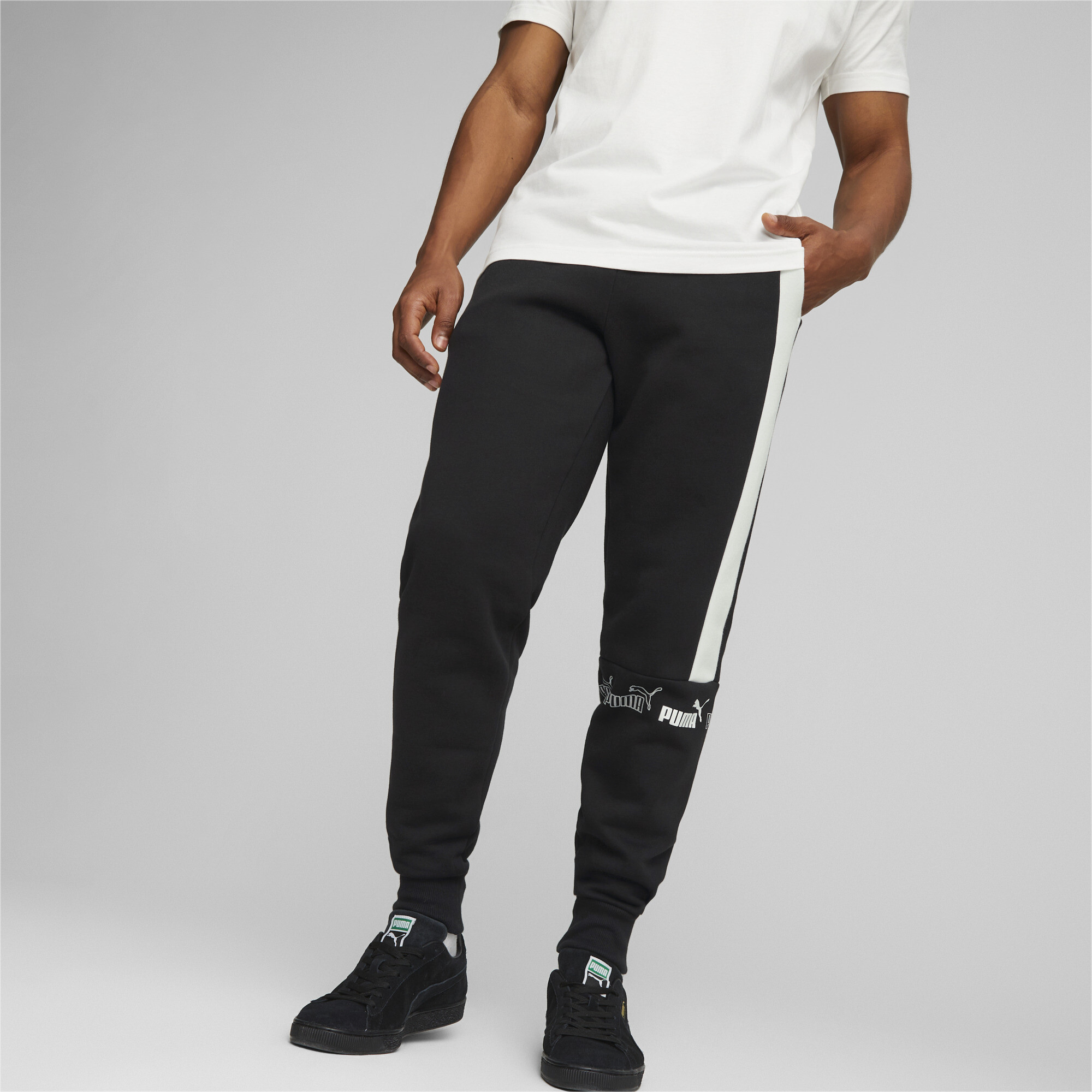 Puma Around the Block Fleecehose Herren | Mit Print | Black/White | Größe: XS