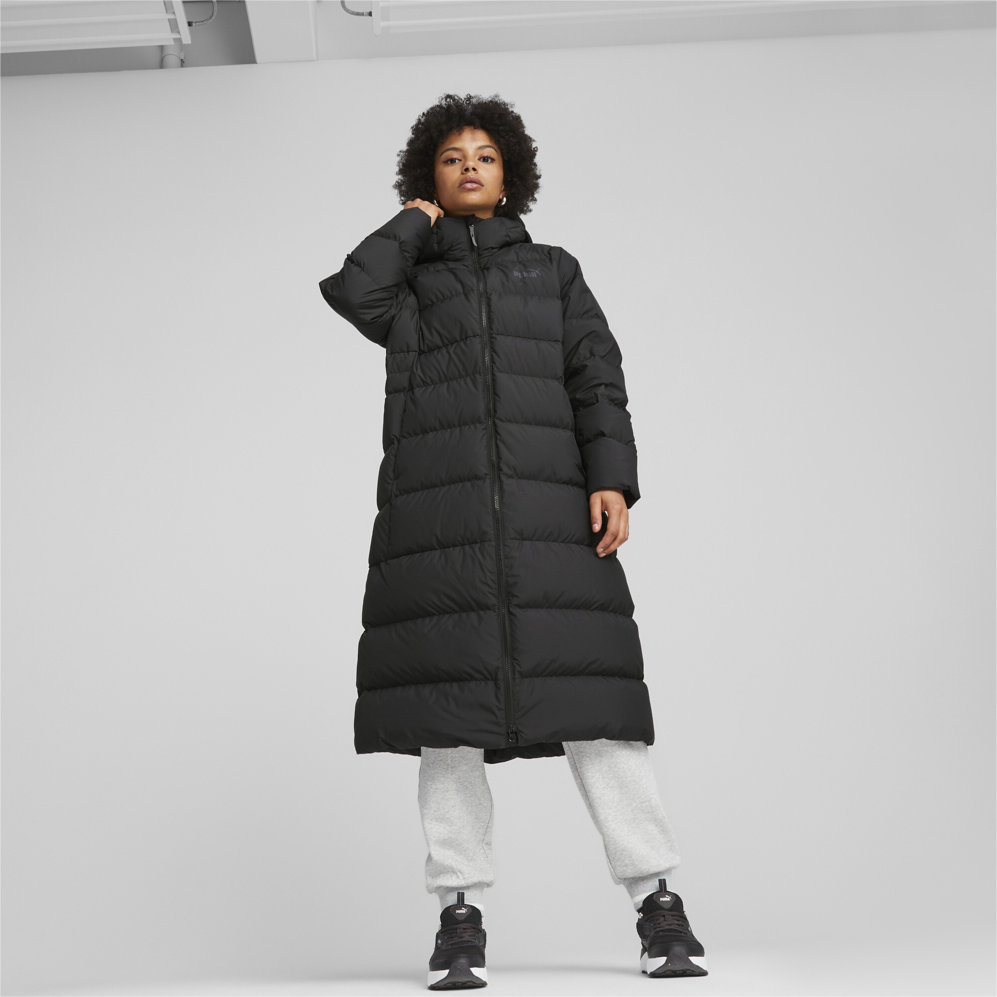 PUMA Long Hooded Full Zip Down Coat Padded Regular Fit Jacket - Womens