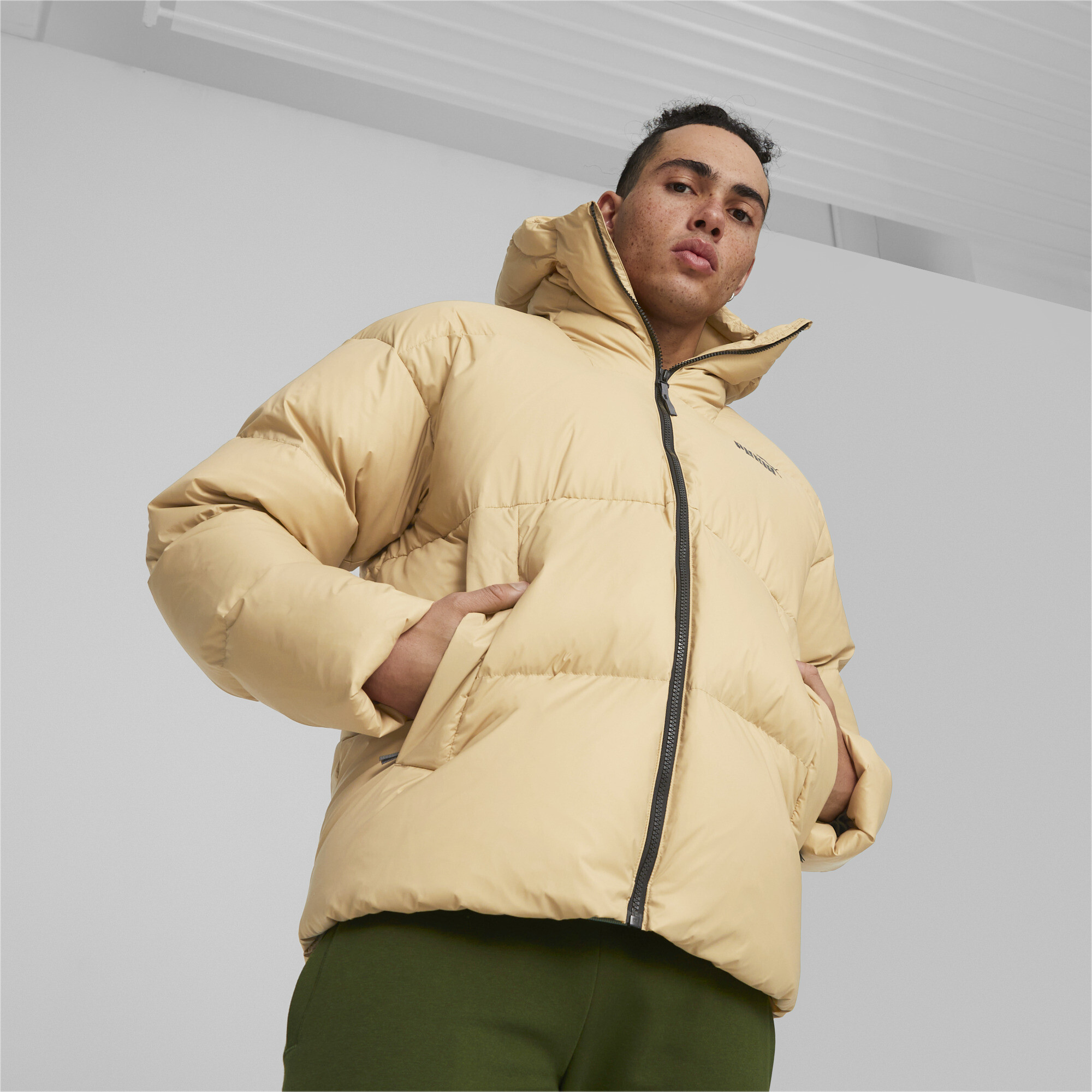 Men s Hooded Ultra Down Puffer Jacket Sand Dune Puma 675383 84
