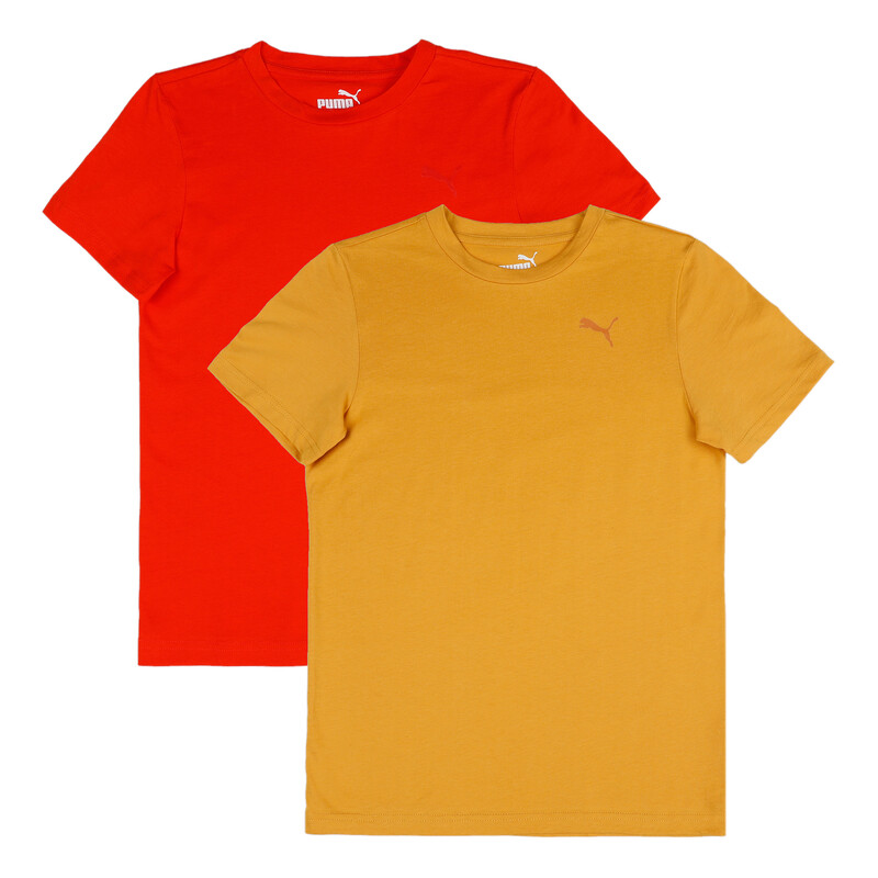 PUMA Boy's Regular Fit Crew Neck T-shirts Pack Of 2 in Red/Yellow size 11-12Y