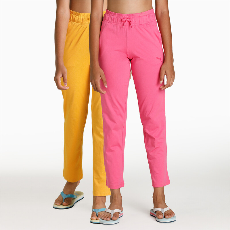 PUMA Girl s Regular Fit Cotton Joggers Pack Of 2 in Pink Yellow size 7 8Y
