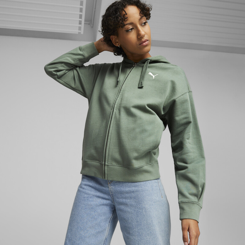 

Women's PUMA HER Terry Full-Zip Hoodie, Eucalyptus
