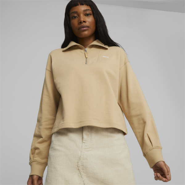 HER Women's High-Neck Half-Zip Sweatshirt, Sand Dune, large-ZAF