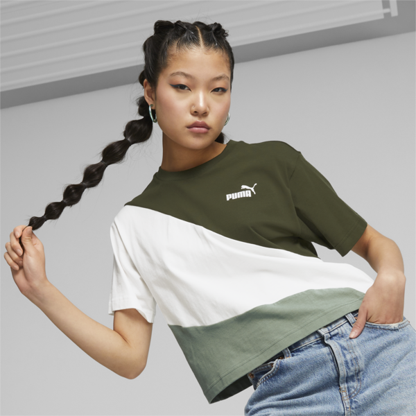 PUMA POWER Cat Women's Cropped Tee, Eucalyptus, large-ZAF