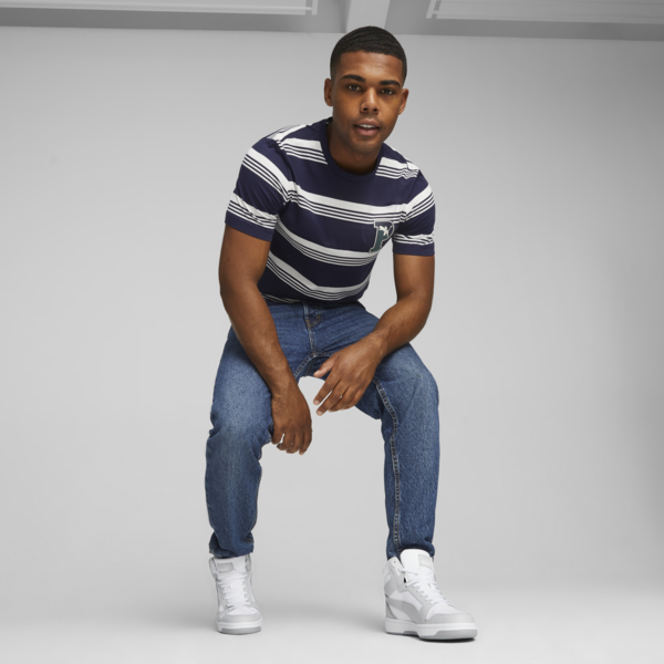 PUMA SQUAD Men's Striped Tee, PUMA Navy, large-ZAF