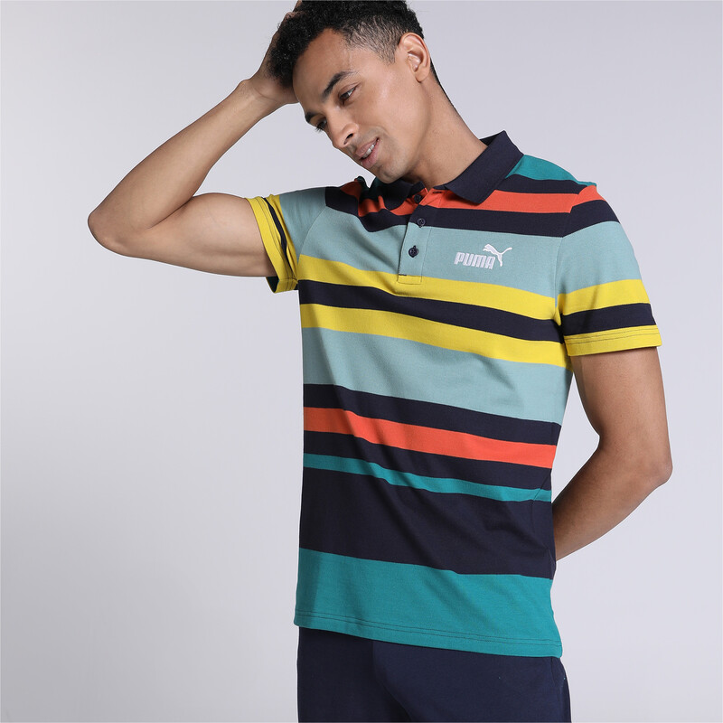 Men's PUMA Multicolor Striper Slim Fit Polo in Gray/Green size S