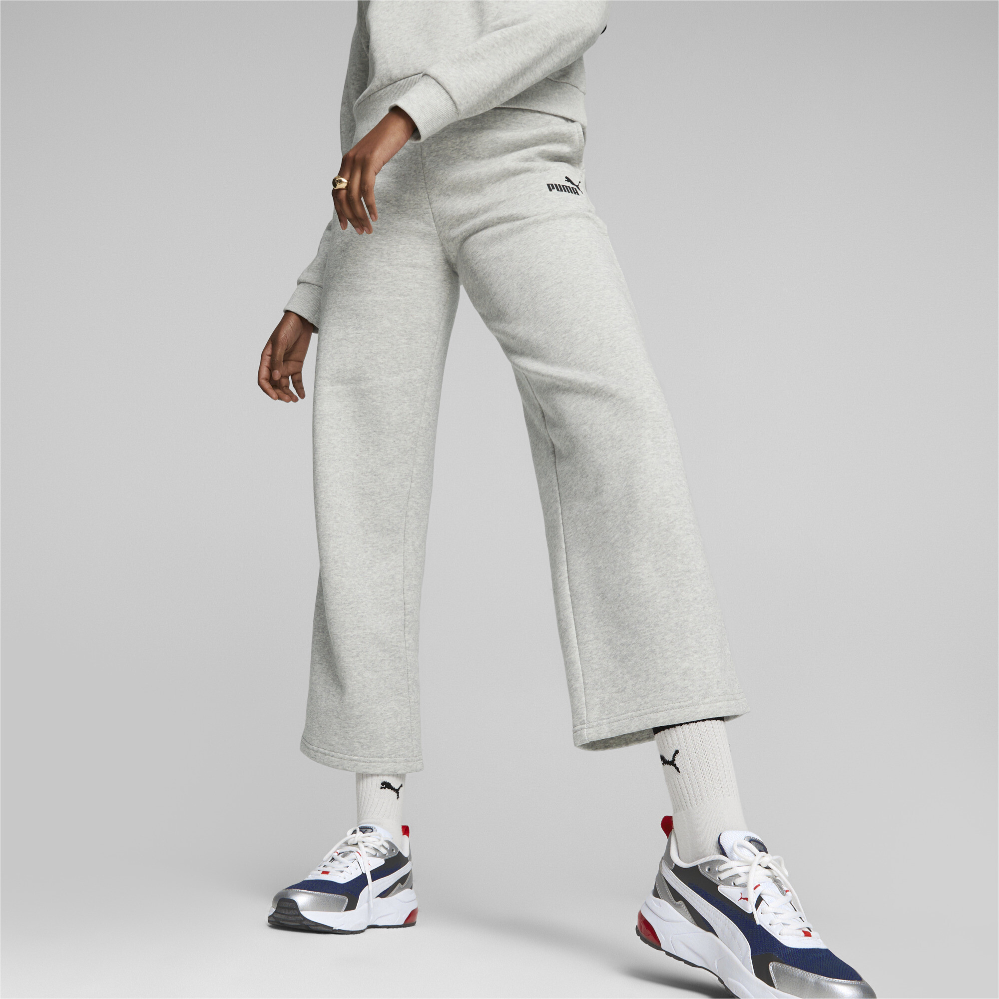 Puma ESS+ Straight Leg Jogginghose Damen | Mit Plain | Light Gray Heather | Größe: XS