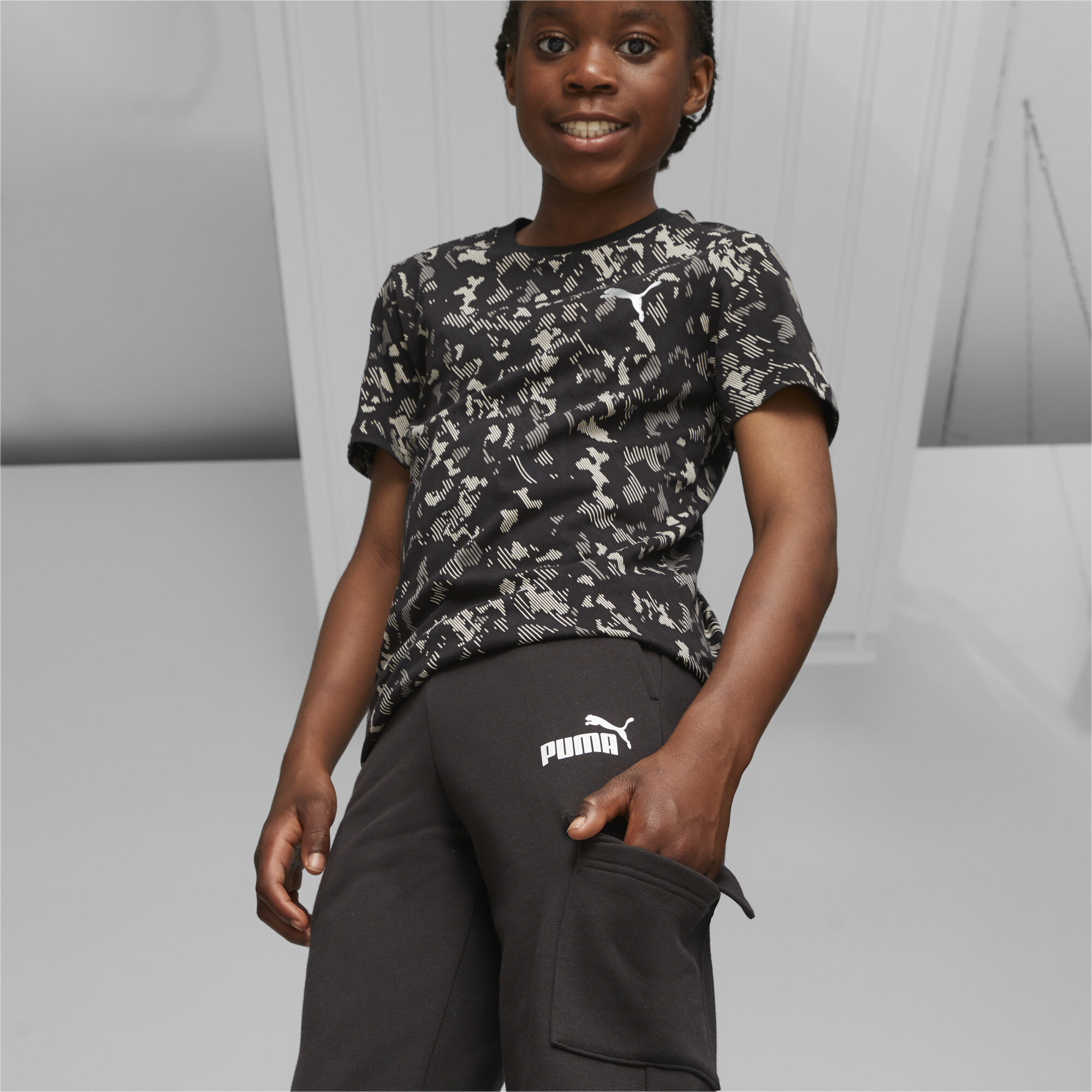 Men's Puma Essentials Youth Cargo Pants, Black, Size 3-4Y, Clothing