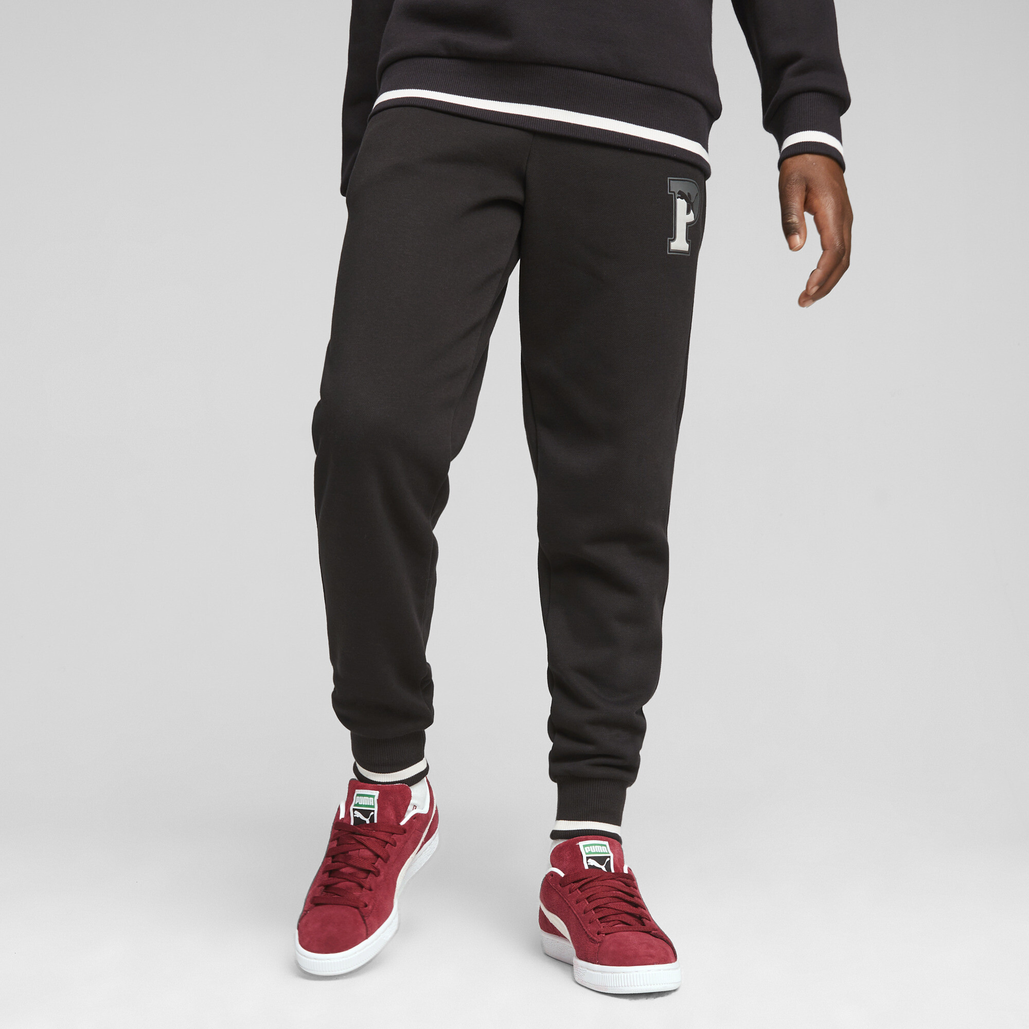 Black and red puma joggers sale