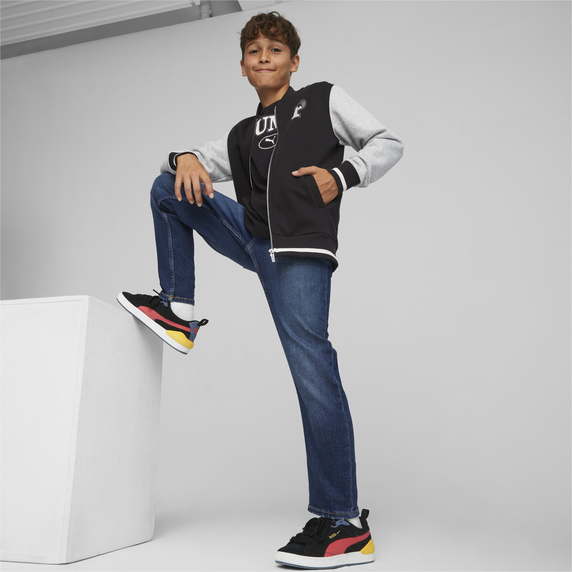 PUMA SQUAD Bomber Jacket Kids In Black, Size 7-8 Youth