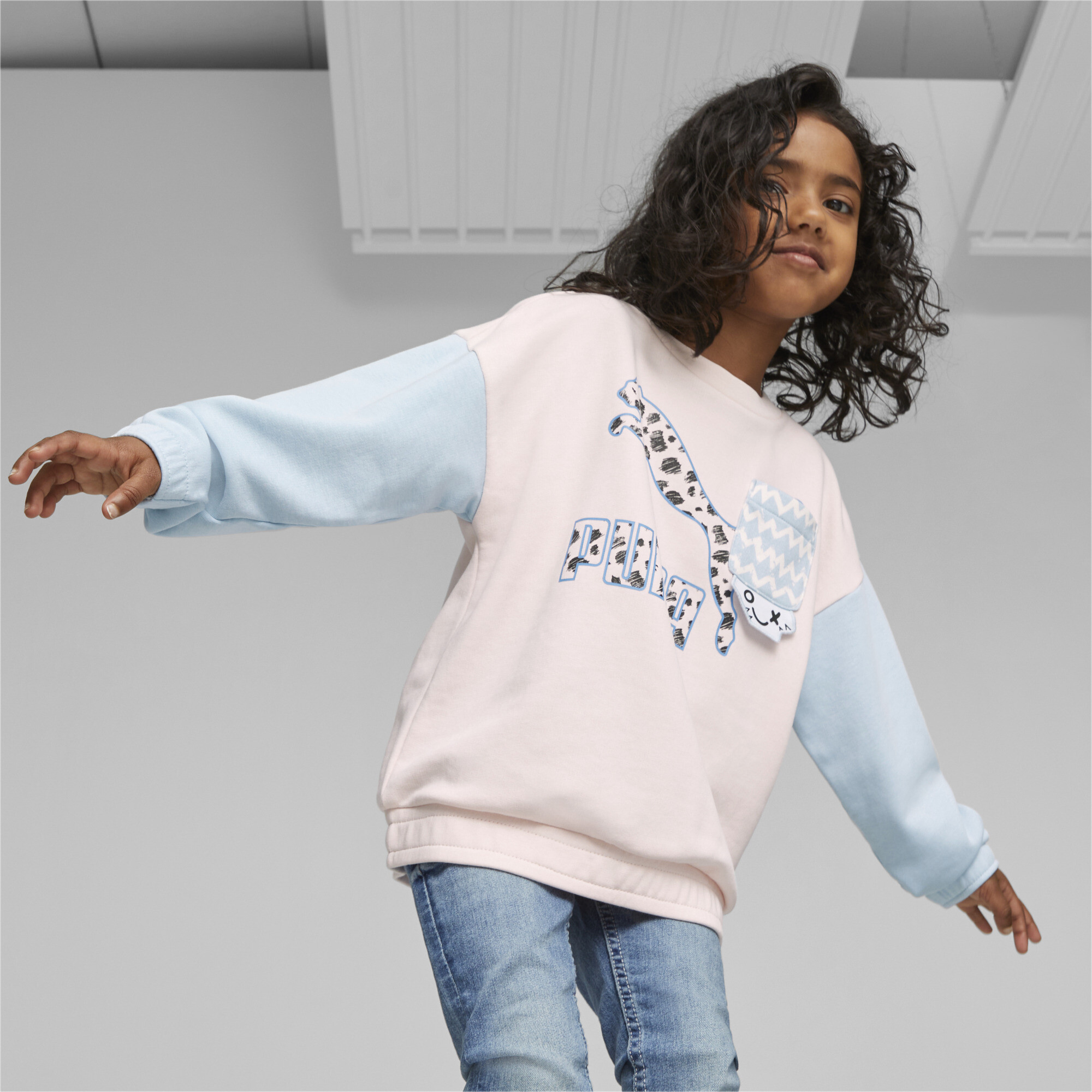 PUMA Classics Mix Match Sweatshirt In 70 - Pink, Size 1-2 Youth