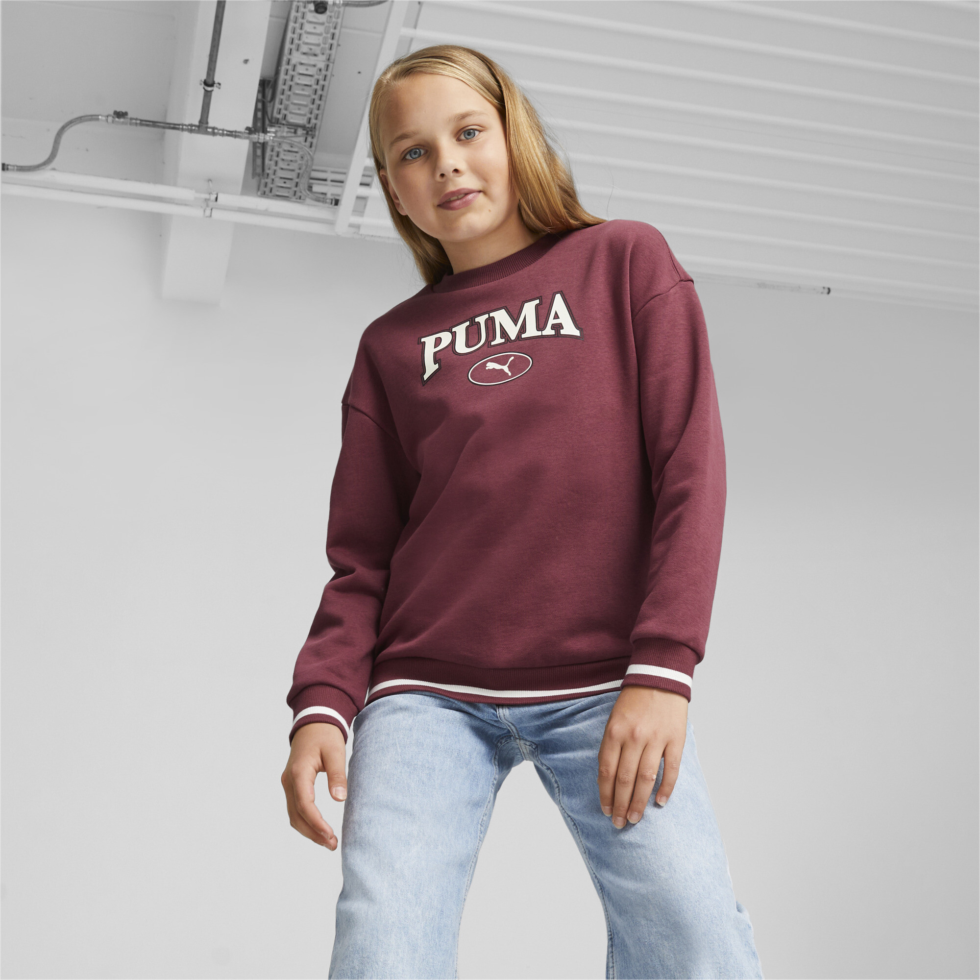 Women's Puma SQUAD Youth Sweatshirt, Red, Size 13-14Y, Clothing