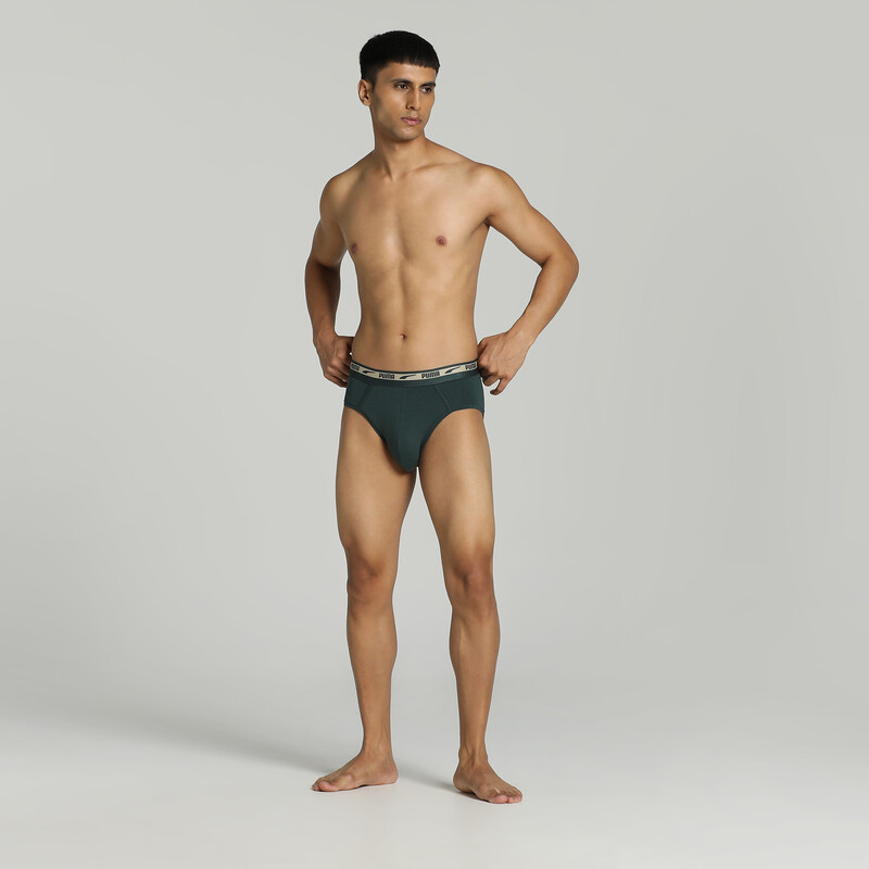 Men's PUMA Stretch Plain Briefs Pack Of 2 With EVERFRESH Technology in Black/Gray/Green size M