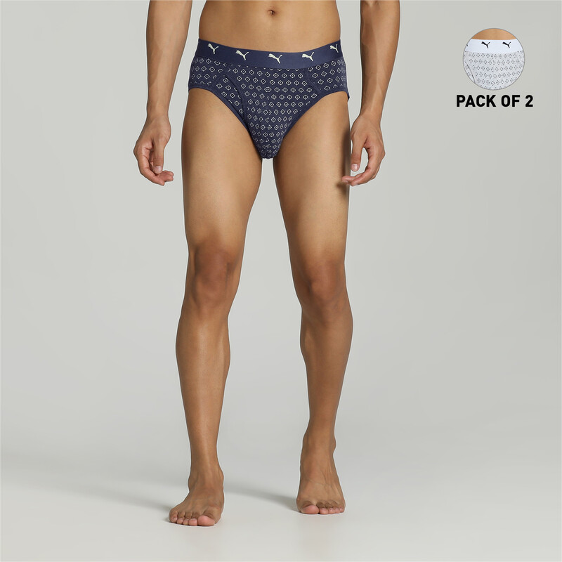 Men's PUMA Stretch Printed Briefs Pack Of 2 With EVERFRESH Technology in Gray/Purple size XL