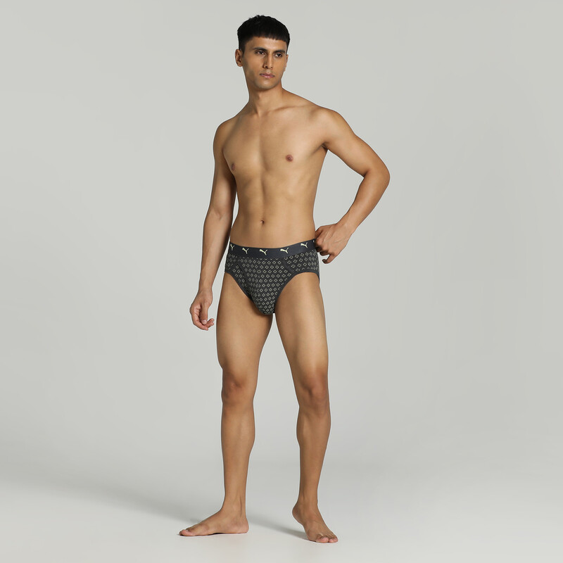 Men's PUMA Stretch Printed Briefs Pack Of 2 With EVERFRESH Technology in Gray/Blue size M