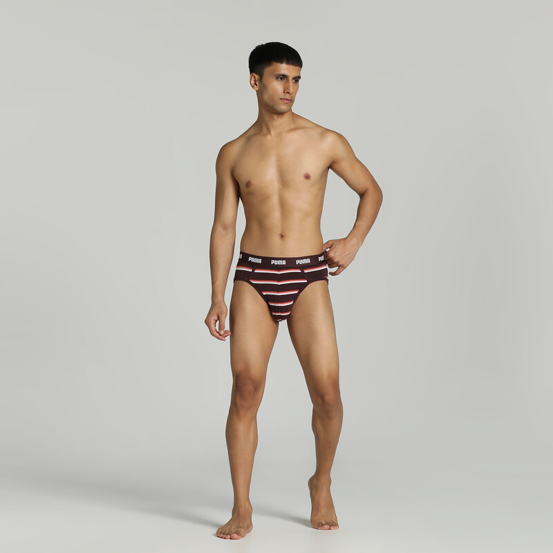 Men's PUMA Stretch Stripe Briefs Pack Of 2 With EVERFRESH Technology in Fudge-Fudge size S