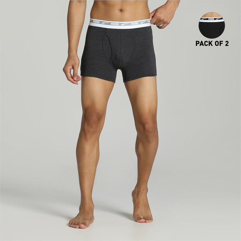 Men's PUMA Stretch Plain Trunks Pack Of 2 With EVERFRESH Technology in Black/Gray size M