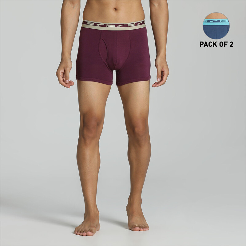 Men's PUMA Stretch Plain Trunks Pack Of 2 With EVERFRESH Technology in Black/Red/Gray size S