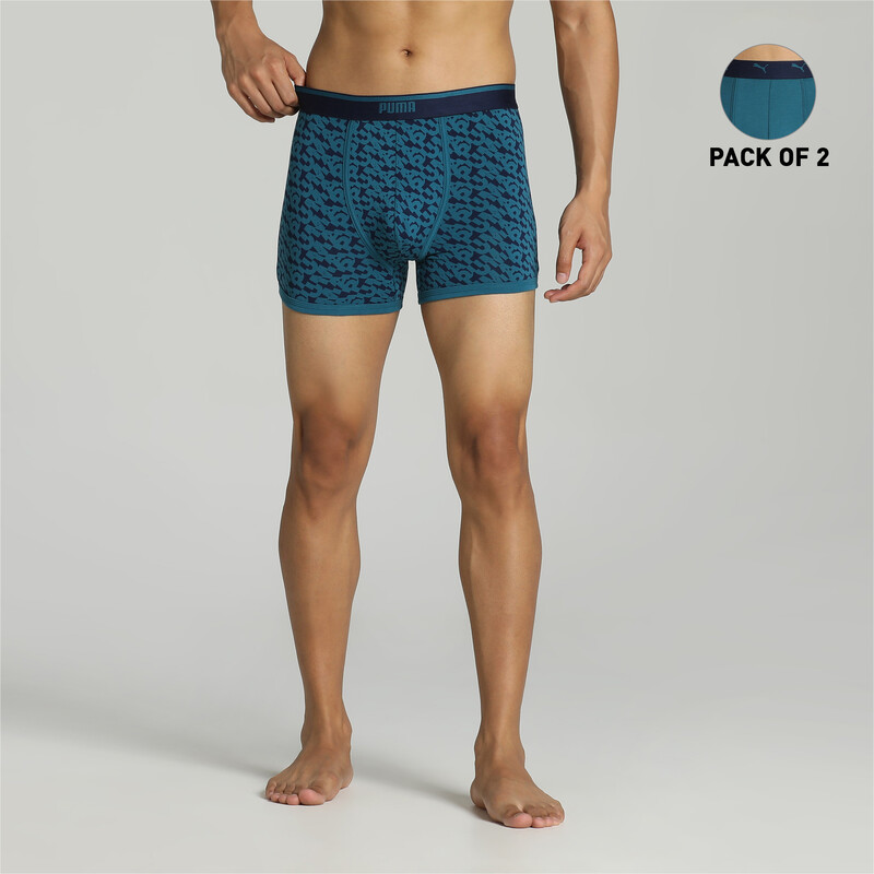 Men's PUMA Stretch AOP Trunks Pack Of 2 With EVERFRESH Technology in Black/Purple/Coral size XL