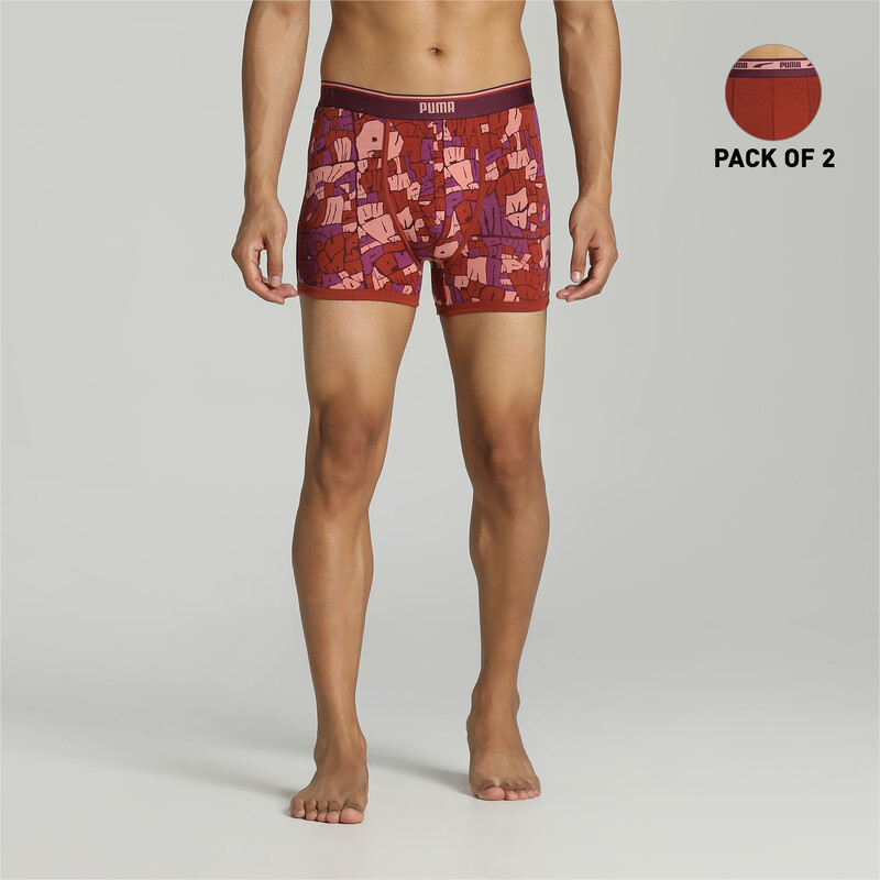 Men's PUMA Stretch AOP Trunks Pack Of 2 With EVERFRESH Technology in Red/Gray size M
