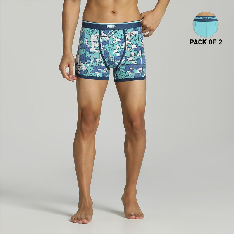 Men's PUMA Stretch AOP Trunks Pack Of 2 With EVERFRESH Technology in Blue size M
