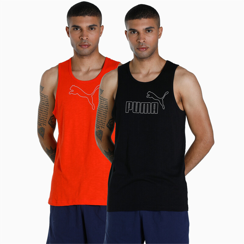 Men's PUMA Slub Tank Tops Pack Of 2 in Black/Red size M