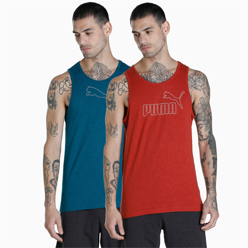 Men's PUMA Slub Tank Tops Pack Of 2 in Black/Red/Coral size L