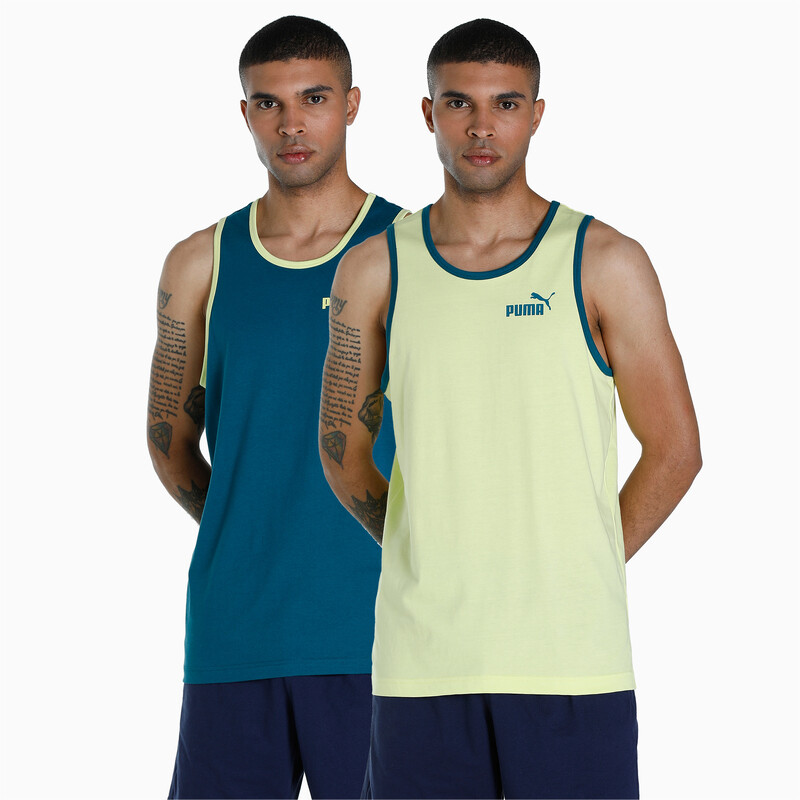 Men's PUMA Contrast Tank Tops Pack Of 2 in Black/Coral/Blue size S