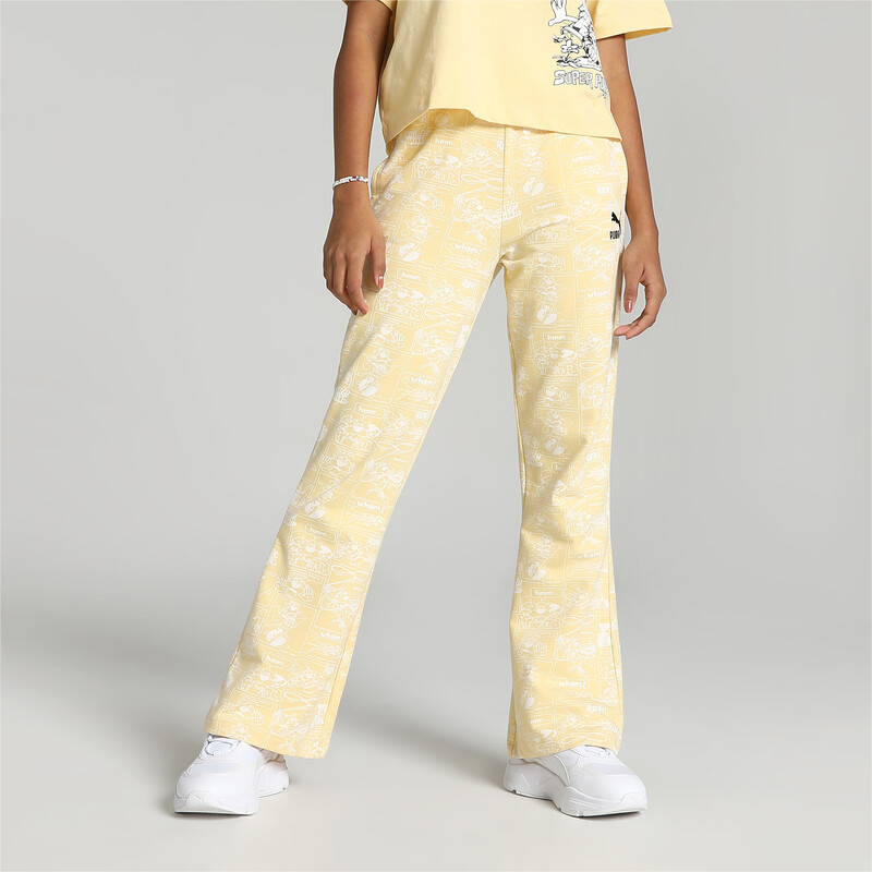 PUMA Super All Over Print Youth Regular Fit Cotton Pants in Light Straw size 13-14Y