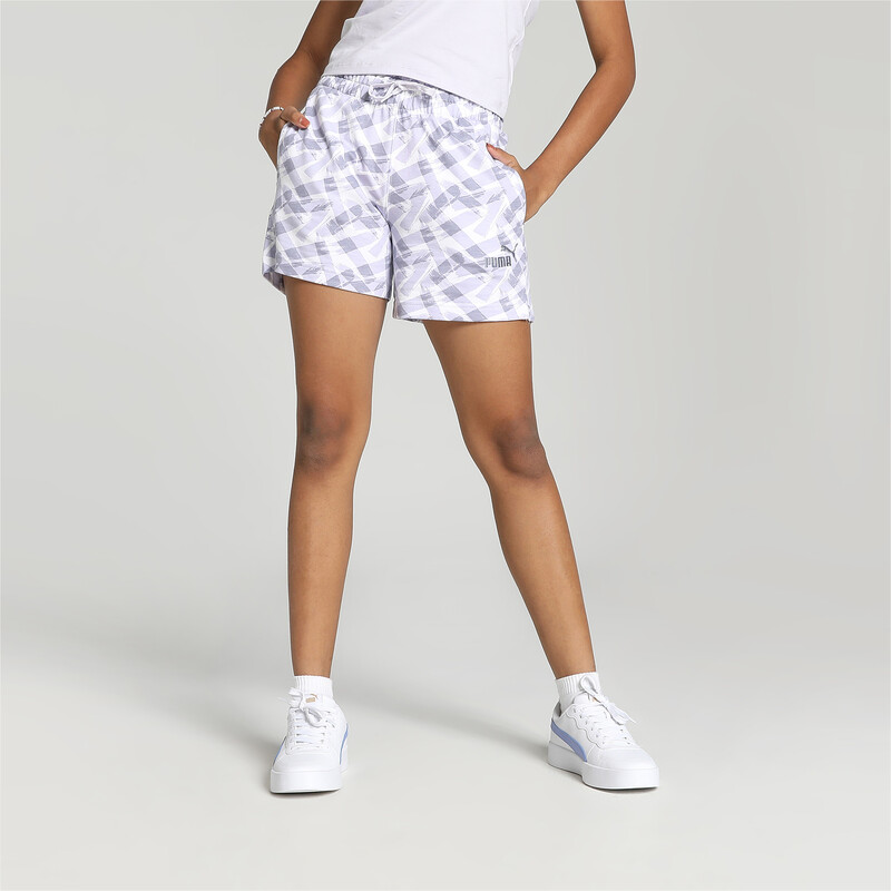 Kids PUMA AOP High Waist Youth Shorts in Violet size 5-6Y