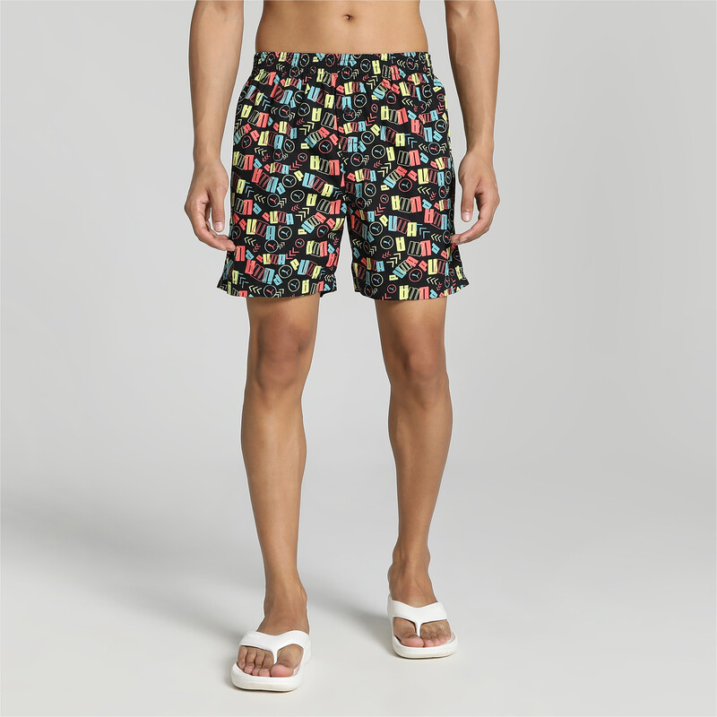 Men's PUMA All Over Print Woven Boxers in Black/Pink/Yellow size XL