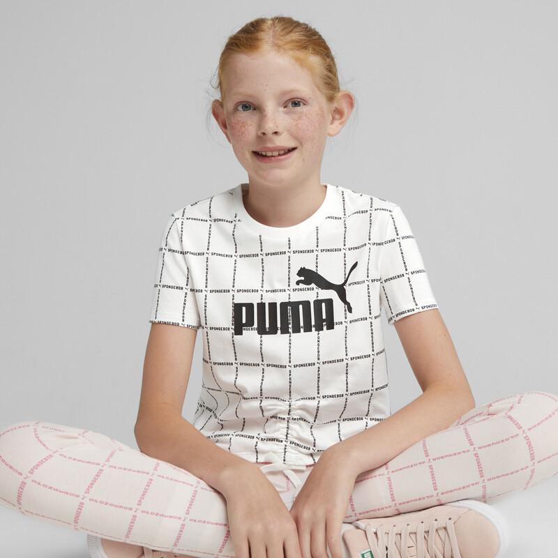 PUMA X SPONGEBOB Youth Printed Crew Neck T-shirt in White size 9-10Y