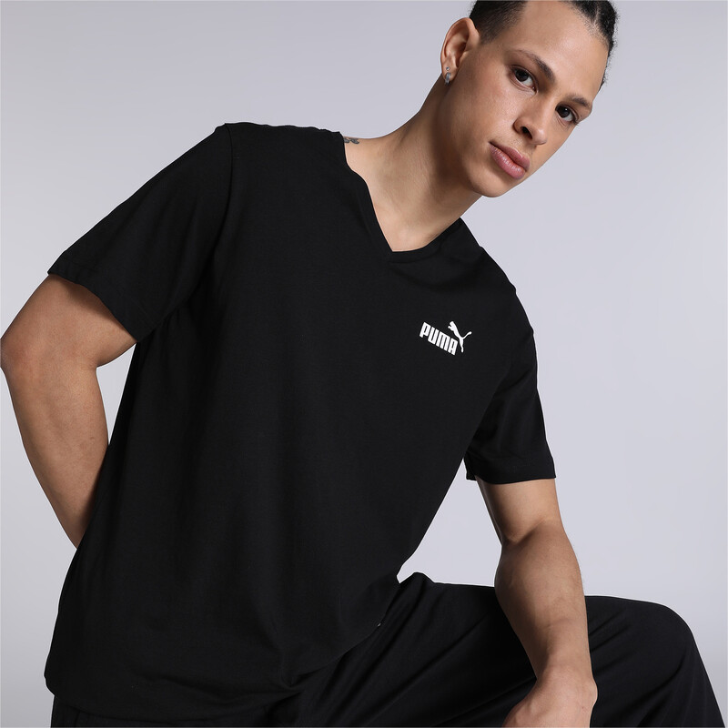 Men s PUMA ESS V Neck Regular Fit Mens Cotton T Shirt in Black size S