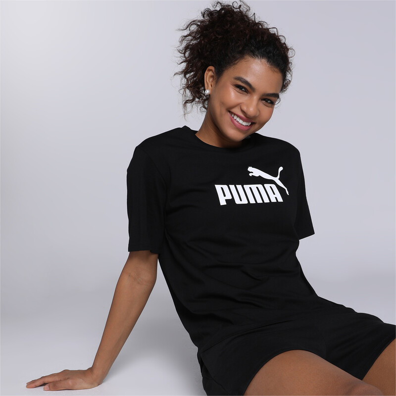 PUMA ESS Logo Boyfriend Fit Womens Relaxed Fit Crew Neck T-shirt in Black size S